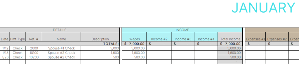 Bookkeeping example with income combined as one